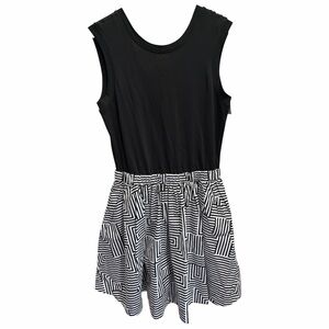 NWT Kate Spade Black Sleeveless Mini Dress, Black +White Geometric Skirt Size M